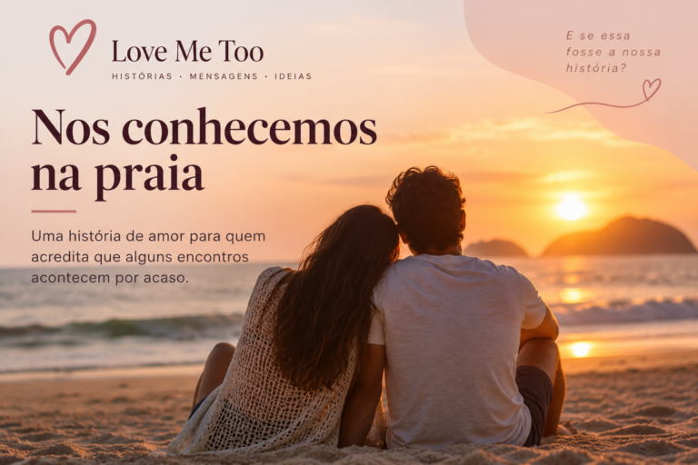Casal sentado na praia ao pôr do sol em uma história de amor